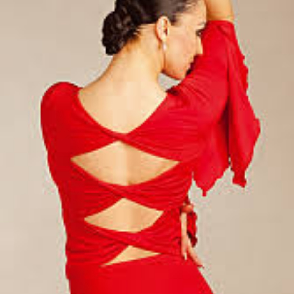 Capezio long sleeve dance top cutout back red LG